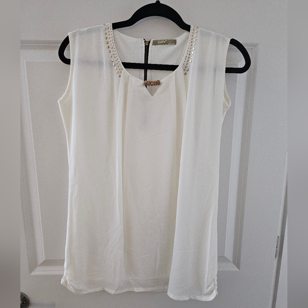 OOFOS White and Gold Blouse with Relaxed Fit